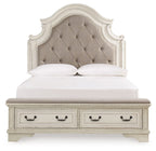 Storage bed with tufted headboard and two drawers, white frame