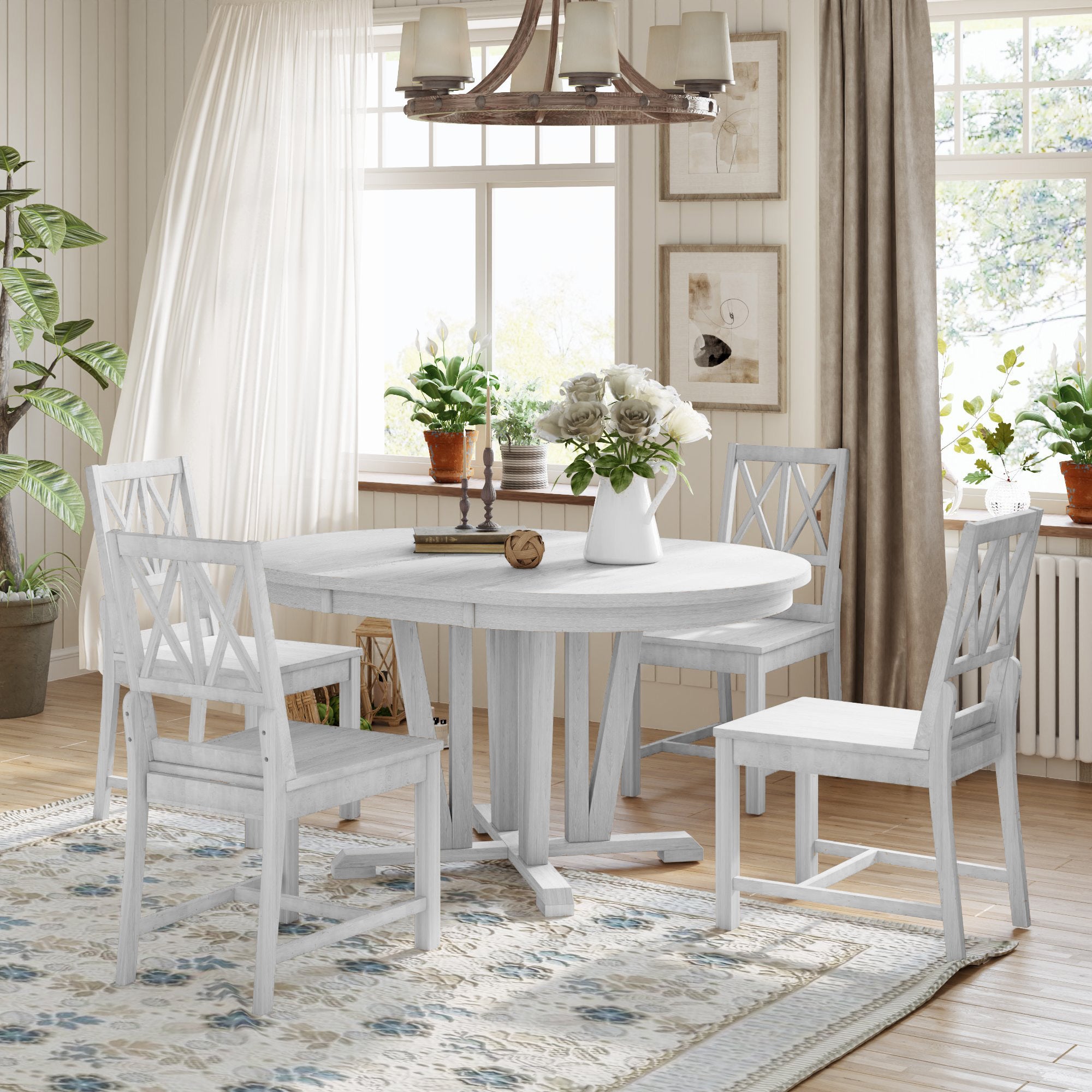 Rustic Round Dining Table Set - 5 Piece Gray