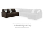 Left-arm facing sofa section in dark chocolate brown corded fabric, with light cushion.