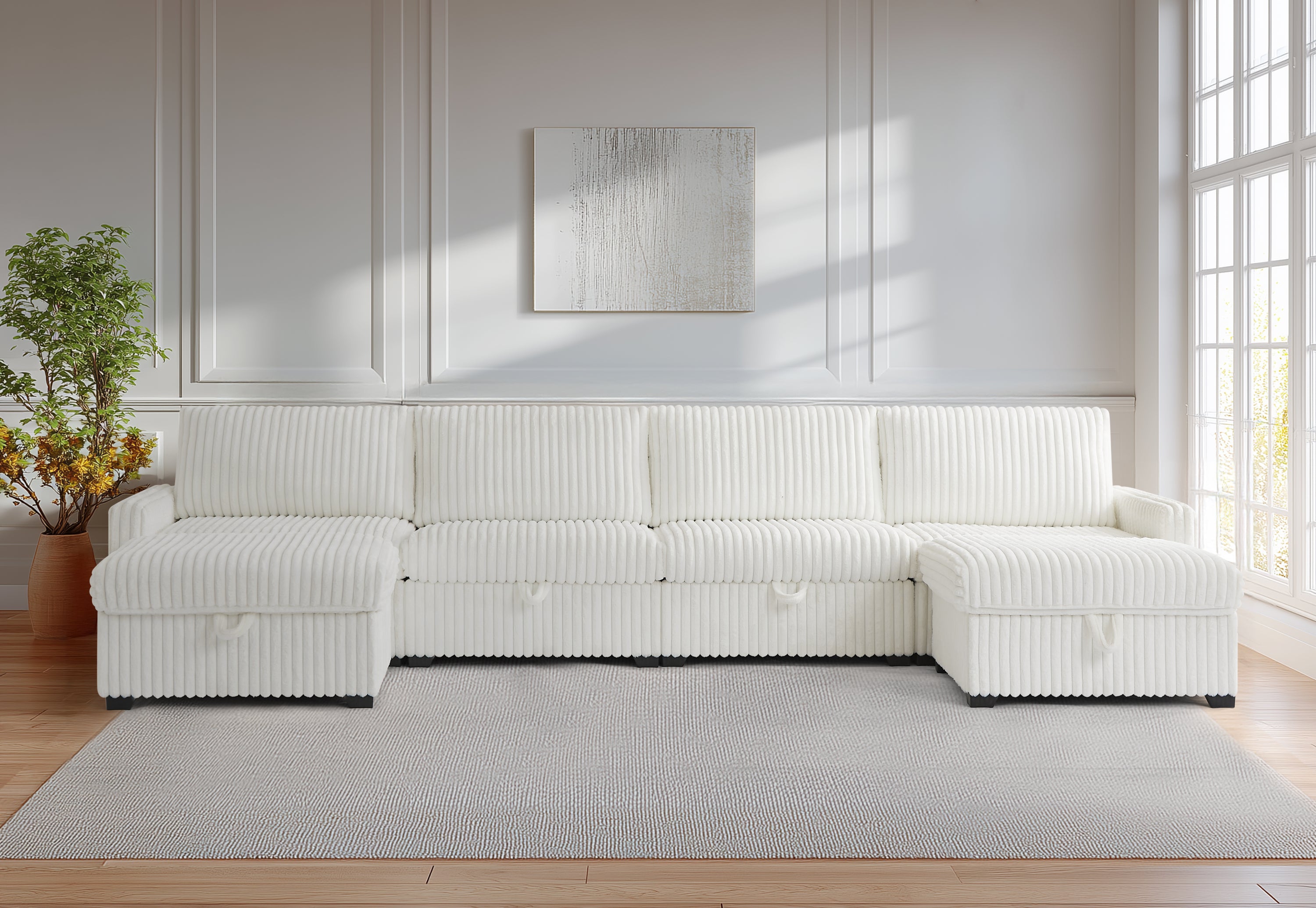 Large White Chesterfield Tufted Fabric Living Room Sofa