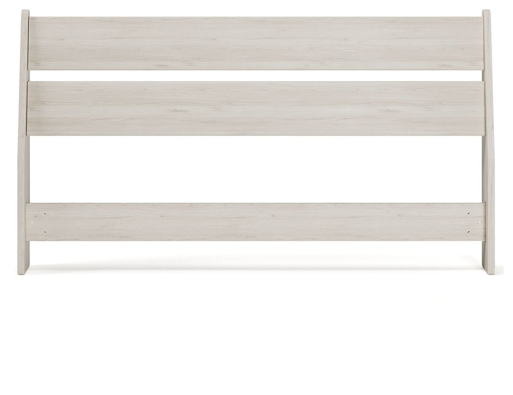 Socalle panel headboard, light beige wood with three horizontal slats and side posts.