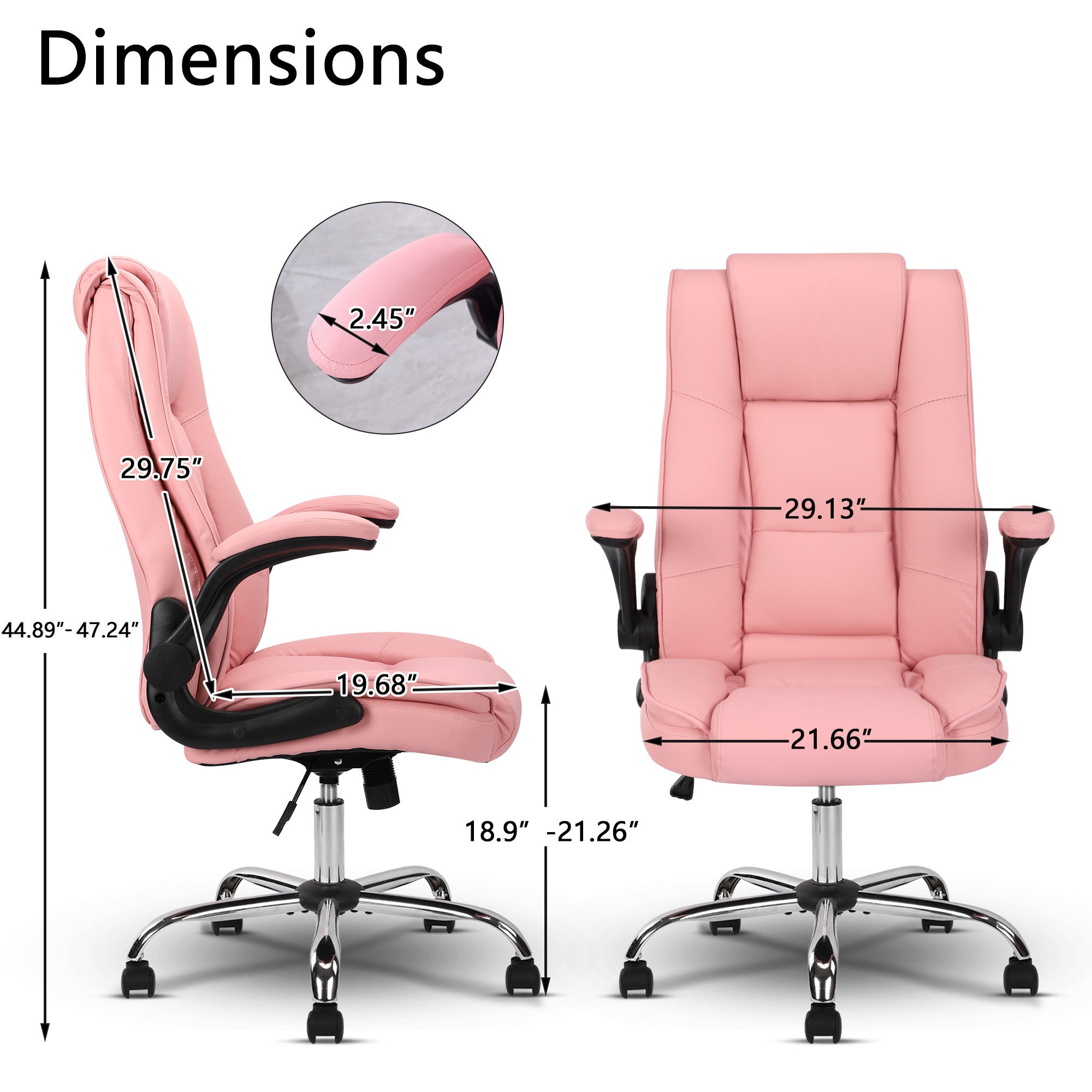 Pink Executive Office Chair Leather Flip-Up Armrests