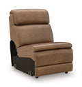 Armless upholstered chair, saddle-brown with padded back and dark base