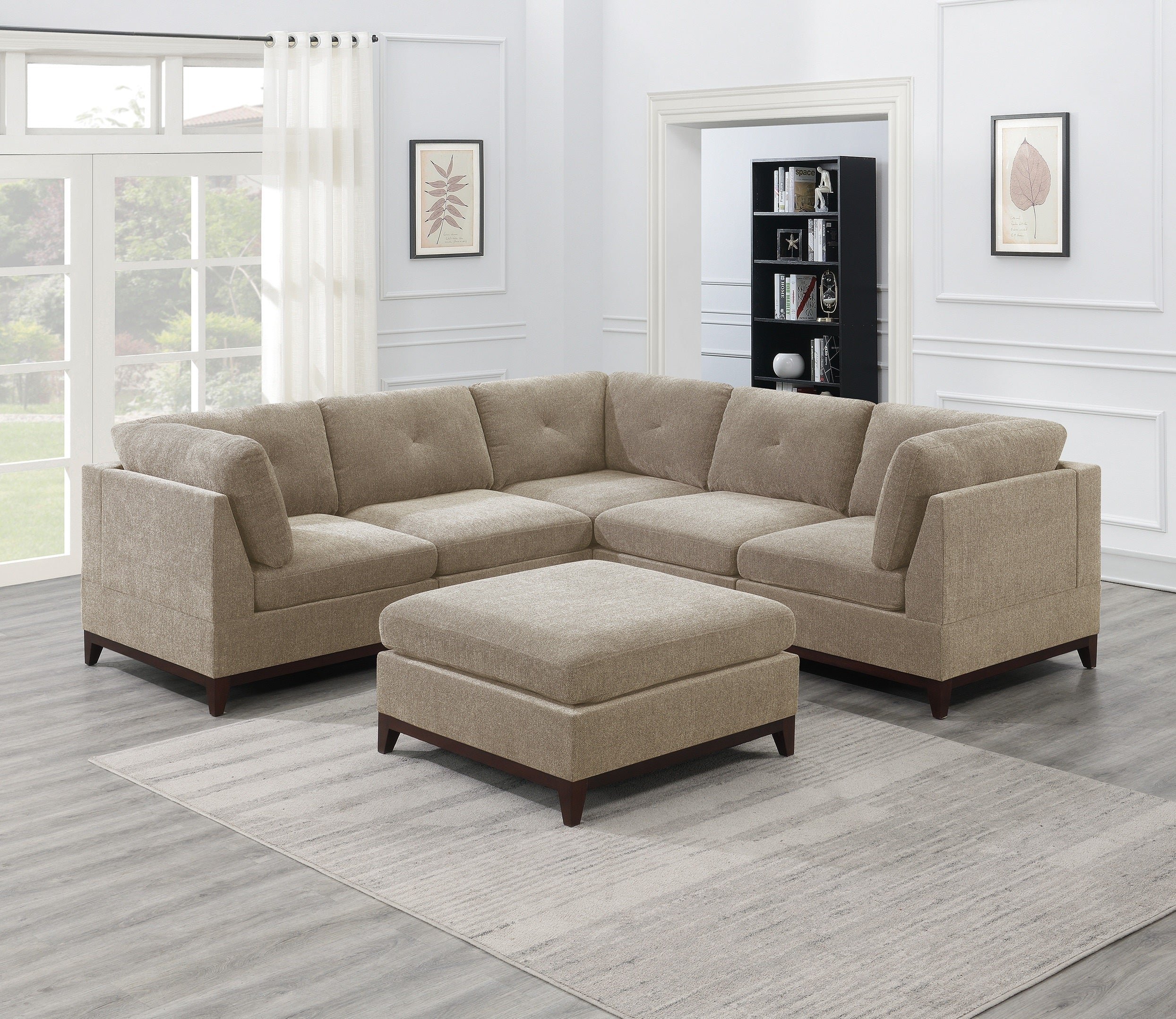 6-Piece Tufted Camel Brown Chenille Modular Sectional-American Furniture Outlet -American Furniture Outlet