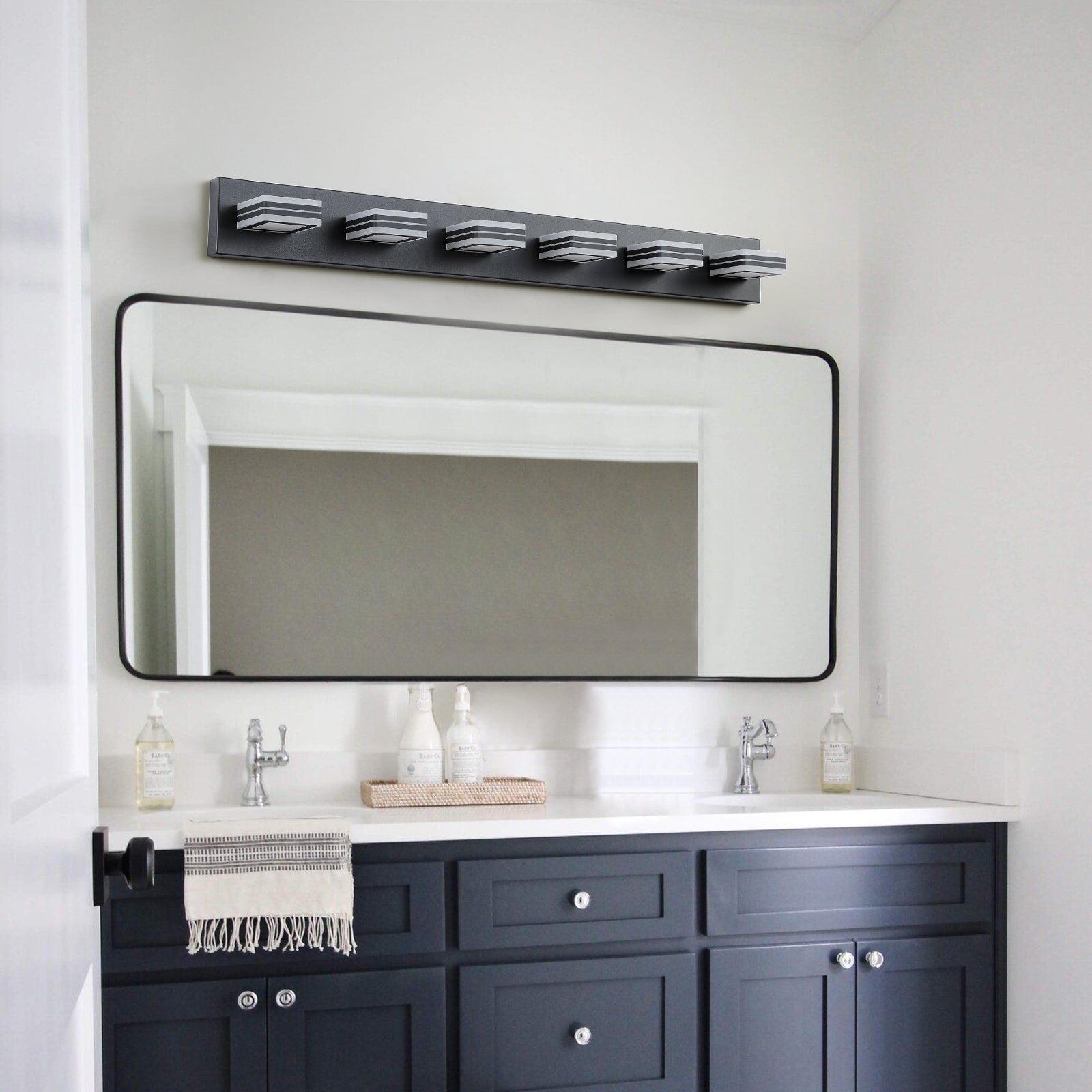 6-Light LED Modern Black Vanity Lights: Acrylic Matte Black Bathroom Vanity Lights Over Mirror