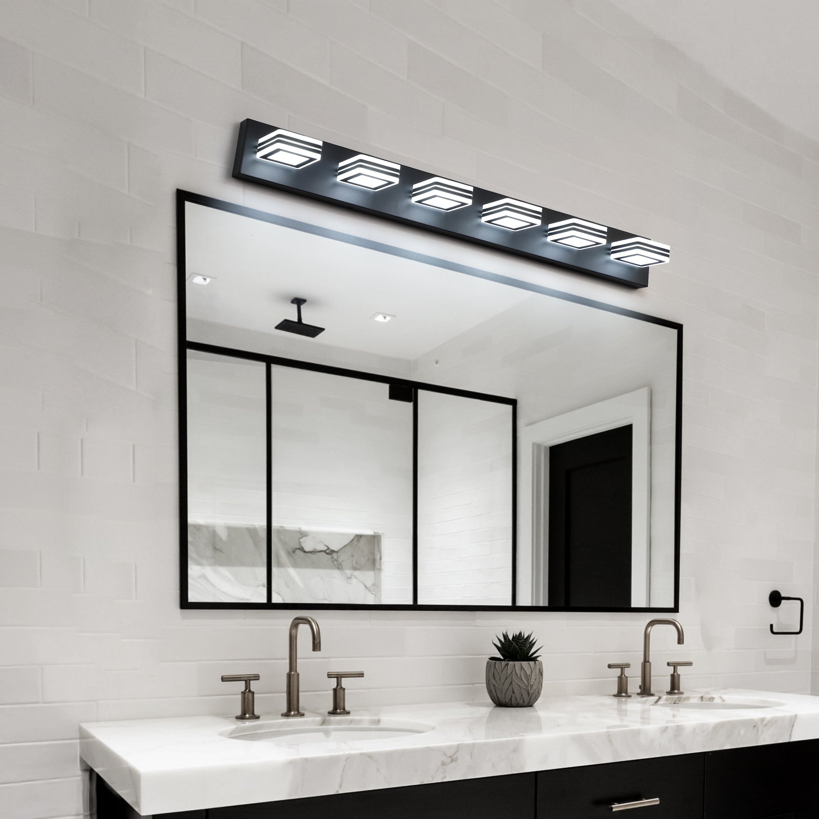 6-Light LED Modern Black Vanity Lights: Acrylic Matte Black Bathroom Vanity Lights Over Mirror