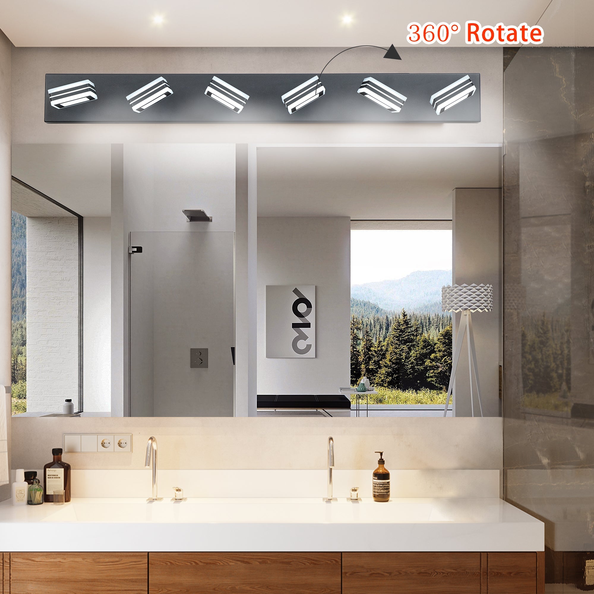 6-Light LED Modern Black Vanity Lights: Acrylic Matte Black Bathroom Vanity Lights Over Mirror