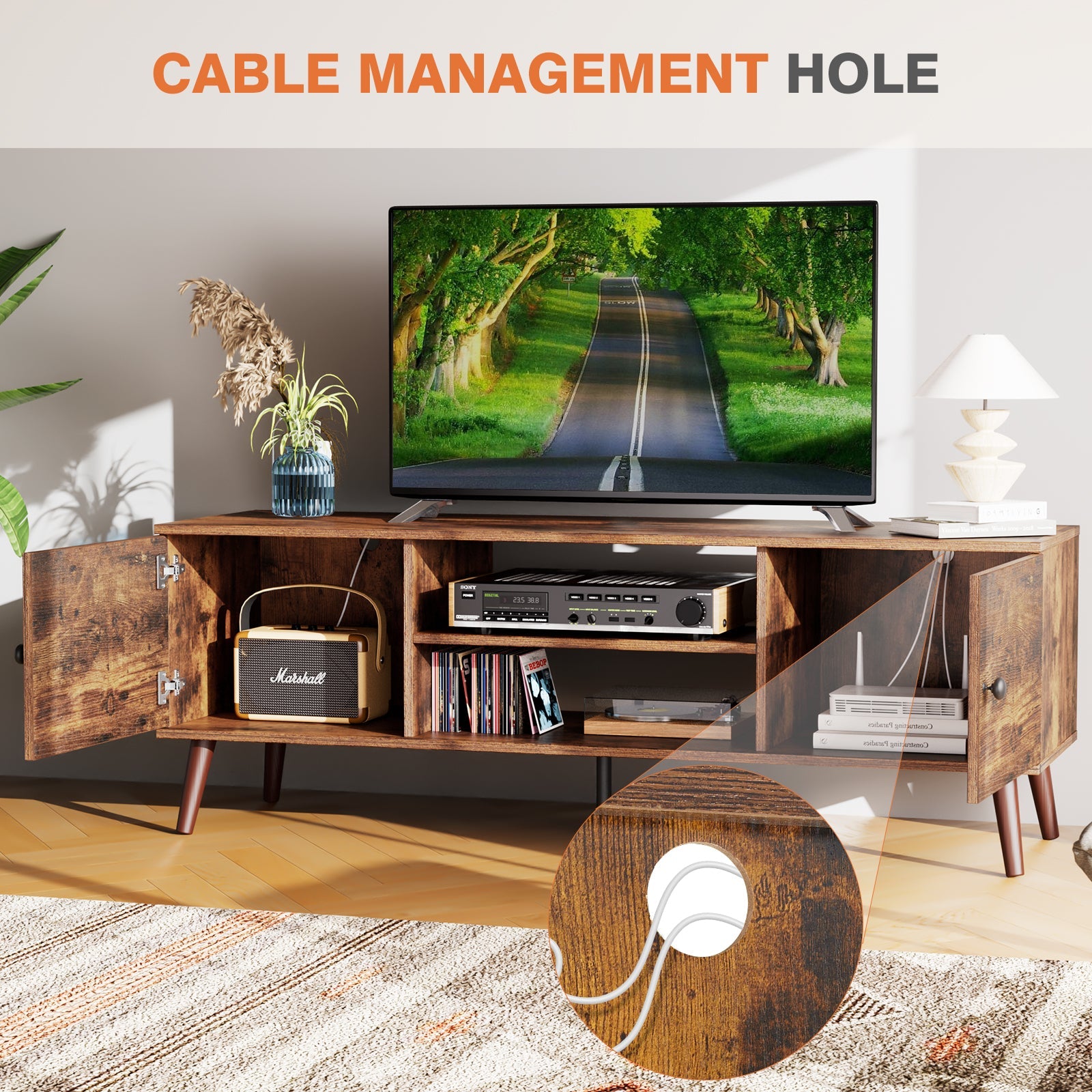 60" TV Stand, Media Console, Adjustable Shelves, Brown-American Furniture Outlet