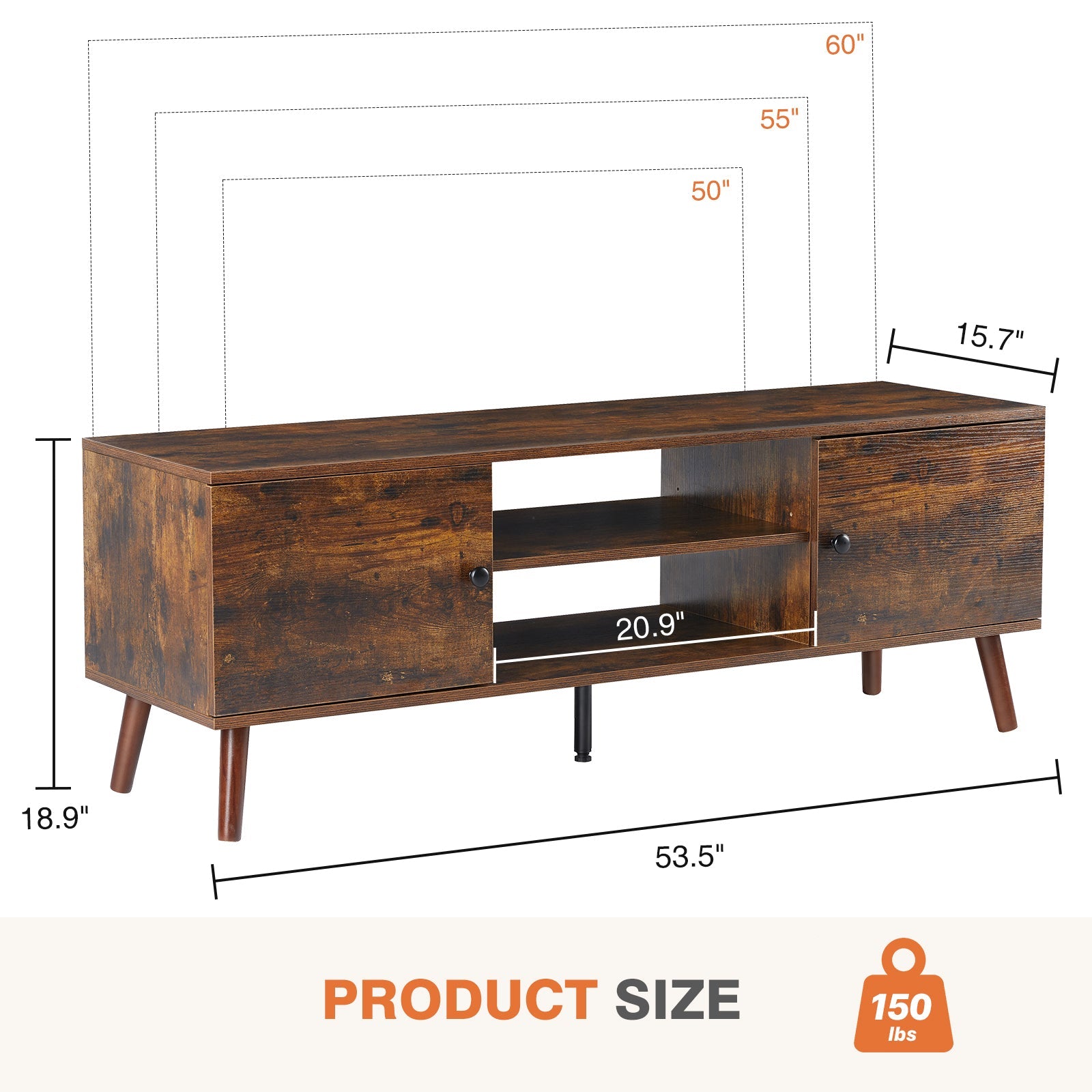 60" TV Stand, Media Console, Adjustable Shelves, Brown-American Furniture Outlet