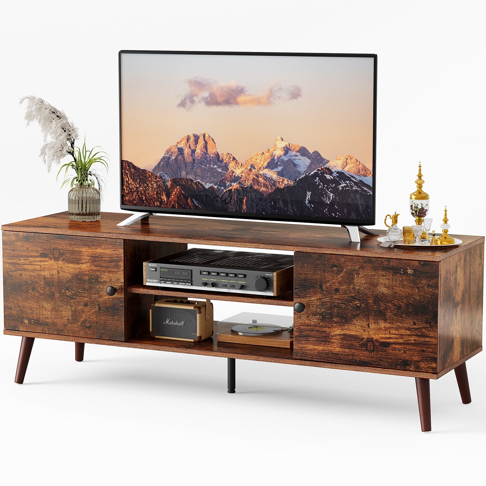 60" TV Stand, Media Console, Adjustable Shelves, Brown-American Furniture Outlet