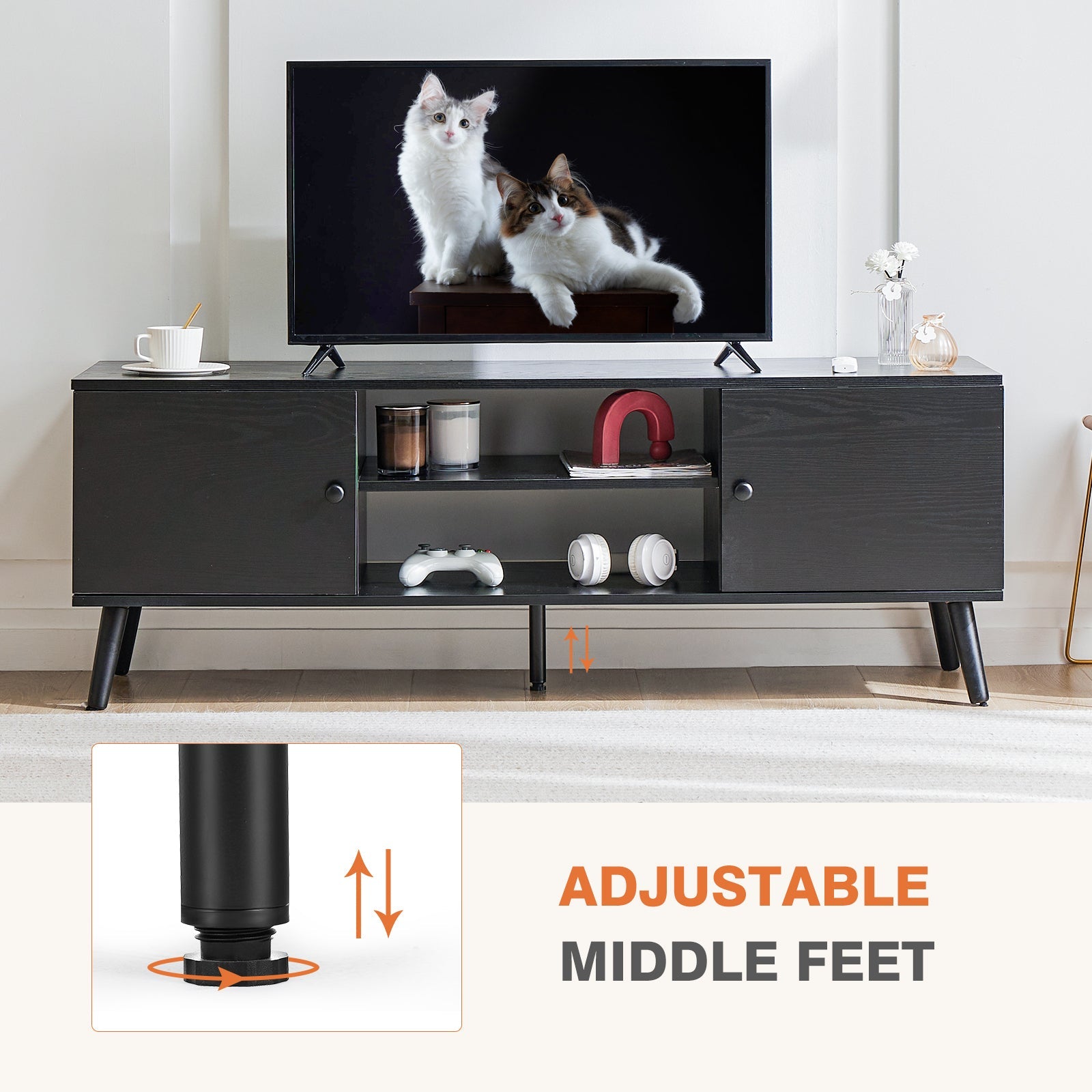 60" TV Stand, Media Console, Black-American Furniture Outlet