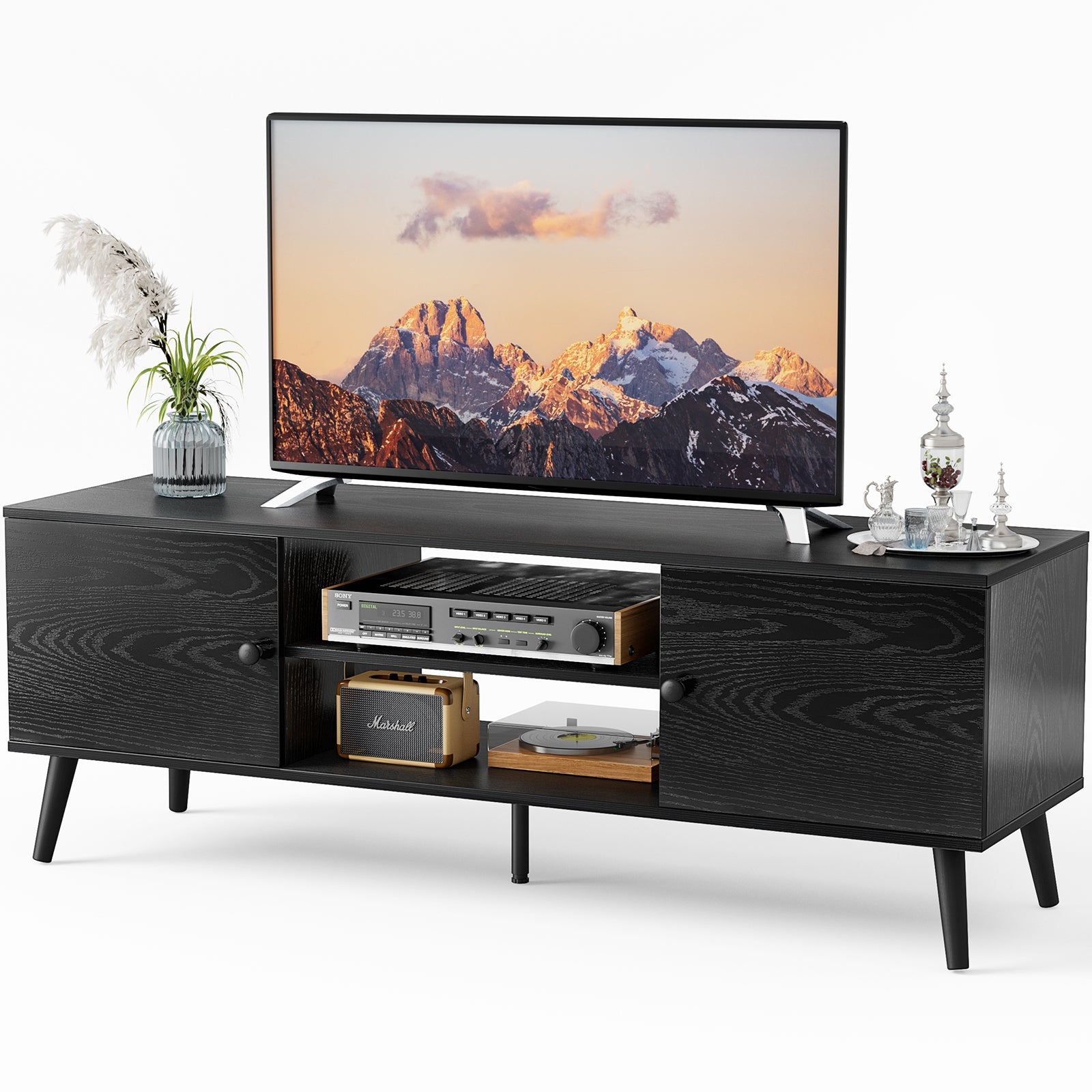60" TV Stand, Media Console, Black-American Furniture Outlet