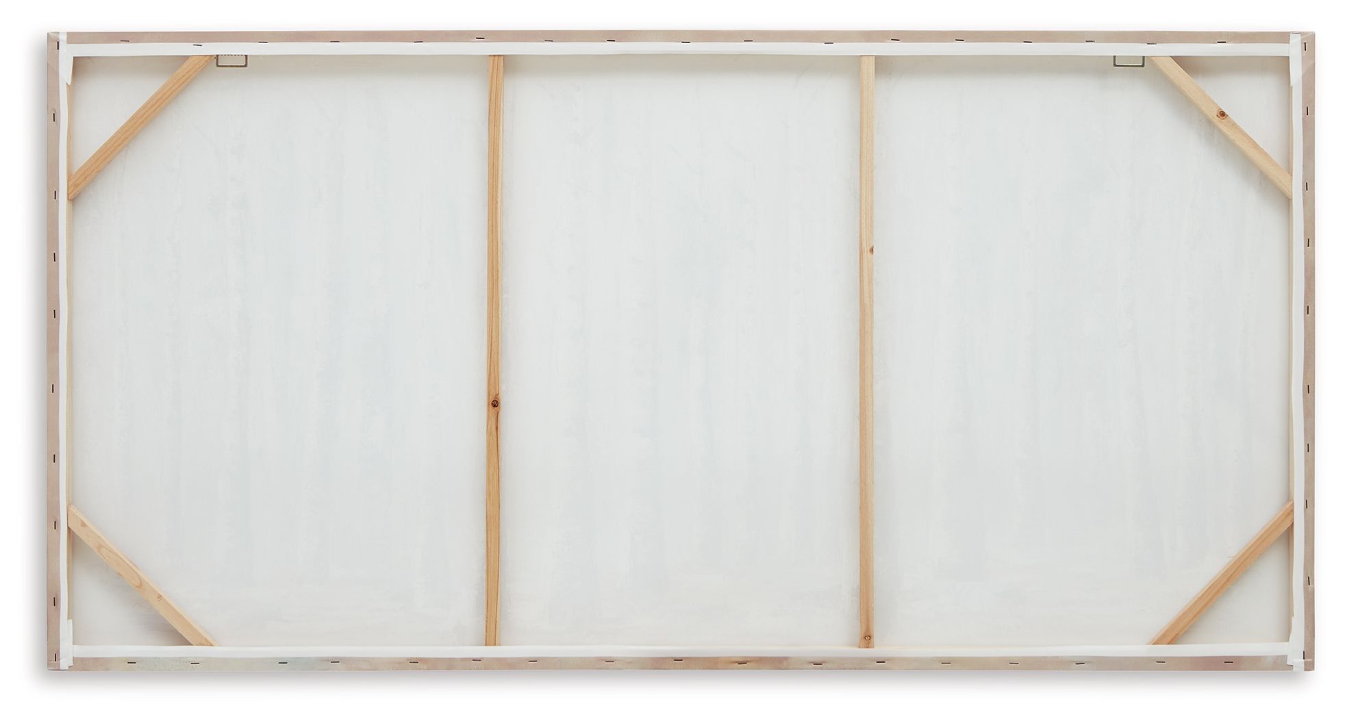 Back of framed wall art with wooden stretcher bars and three vertical panels