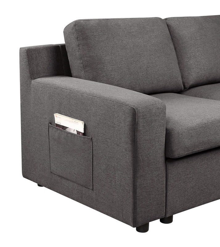 Waylon - 4 Seater Linen Sectional Sofa Chaise With Pocket - Gray