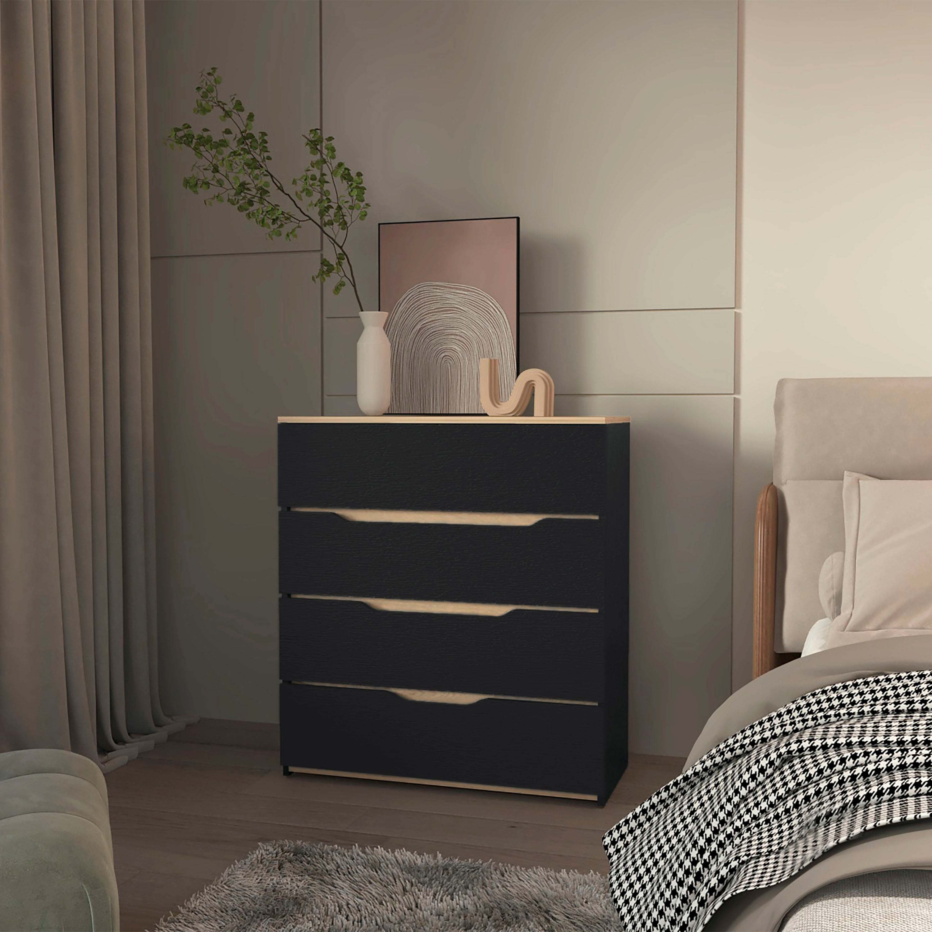 4-Drawer Dresser: Wenge & Light Oak Finish - Modern Design