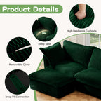 Green U-shape sectional sofa with deep seat and ribbed slipcover cushions