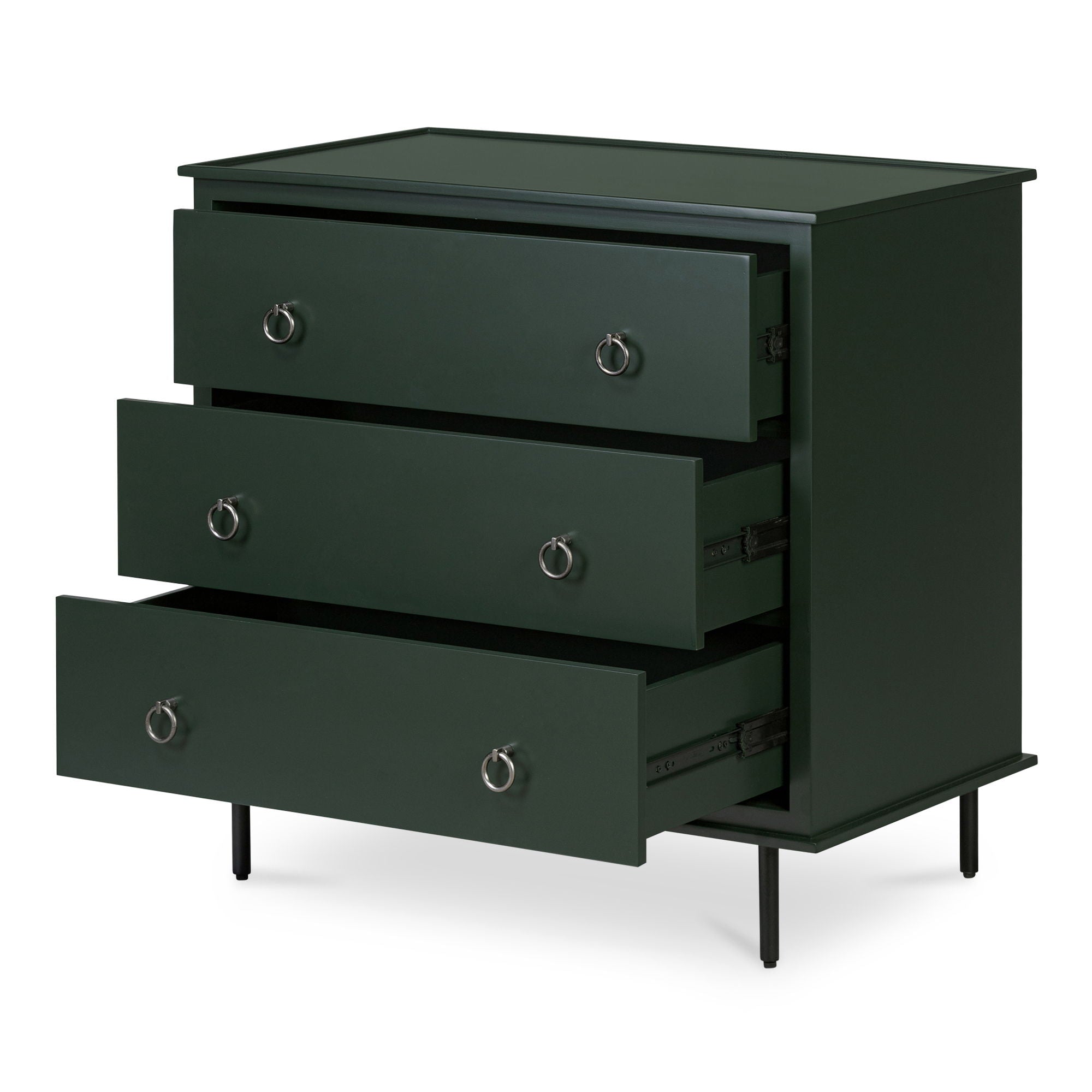 Reagan - 3 Drawer Nightstand - Deep Green