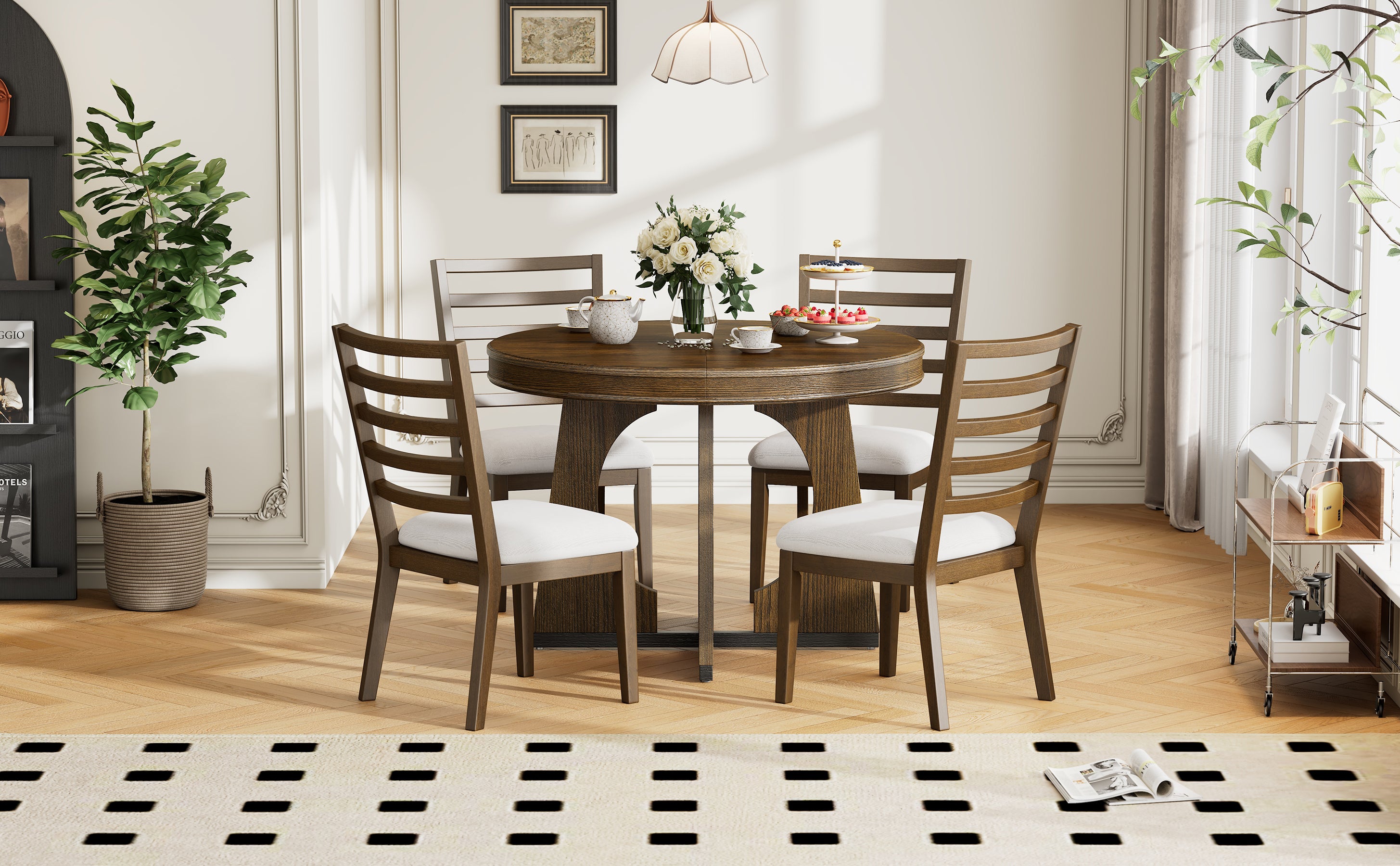 5-Pc Retro Rustic Dining Set (Walnut)