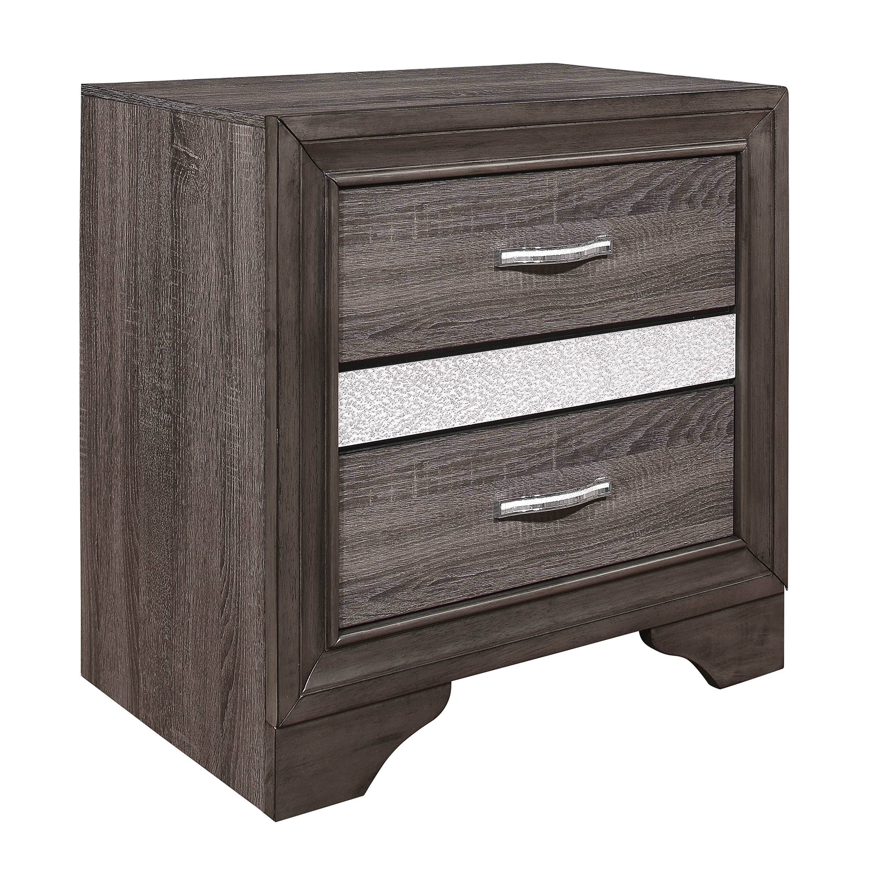 Two-Tone Nightstand with Hidden Jewelry Drawer & Polished Chrome Bar