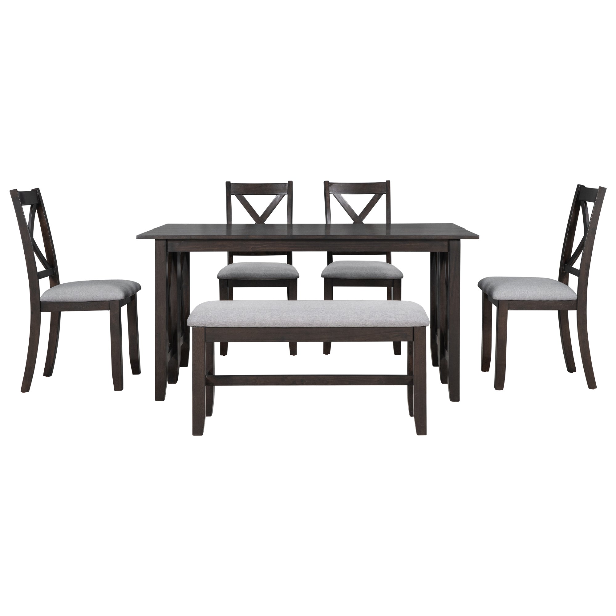 6-Pc Dining Set, Foldable Table & Bench (Espresso)
