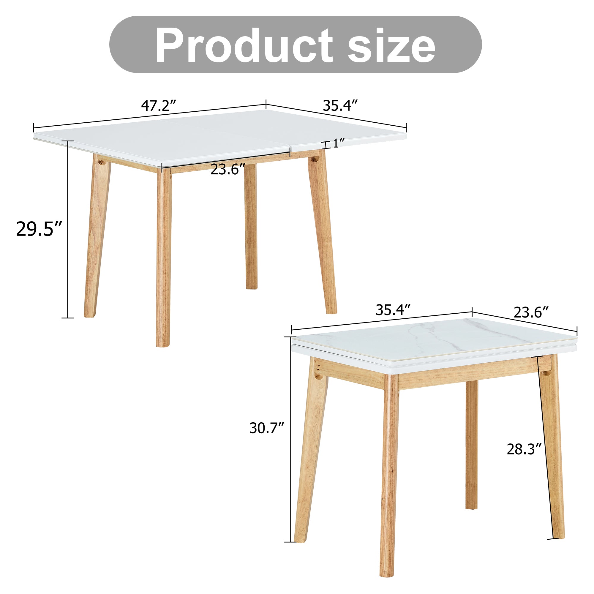 Foldable Sintered Stone Table - Rubber Wood Legs