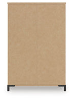 Upright cabinet back panel in light tan with two vertical seams and black feet