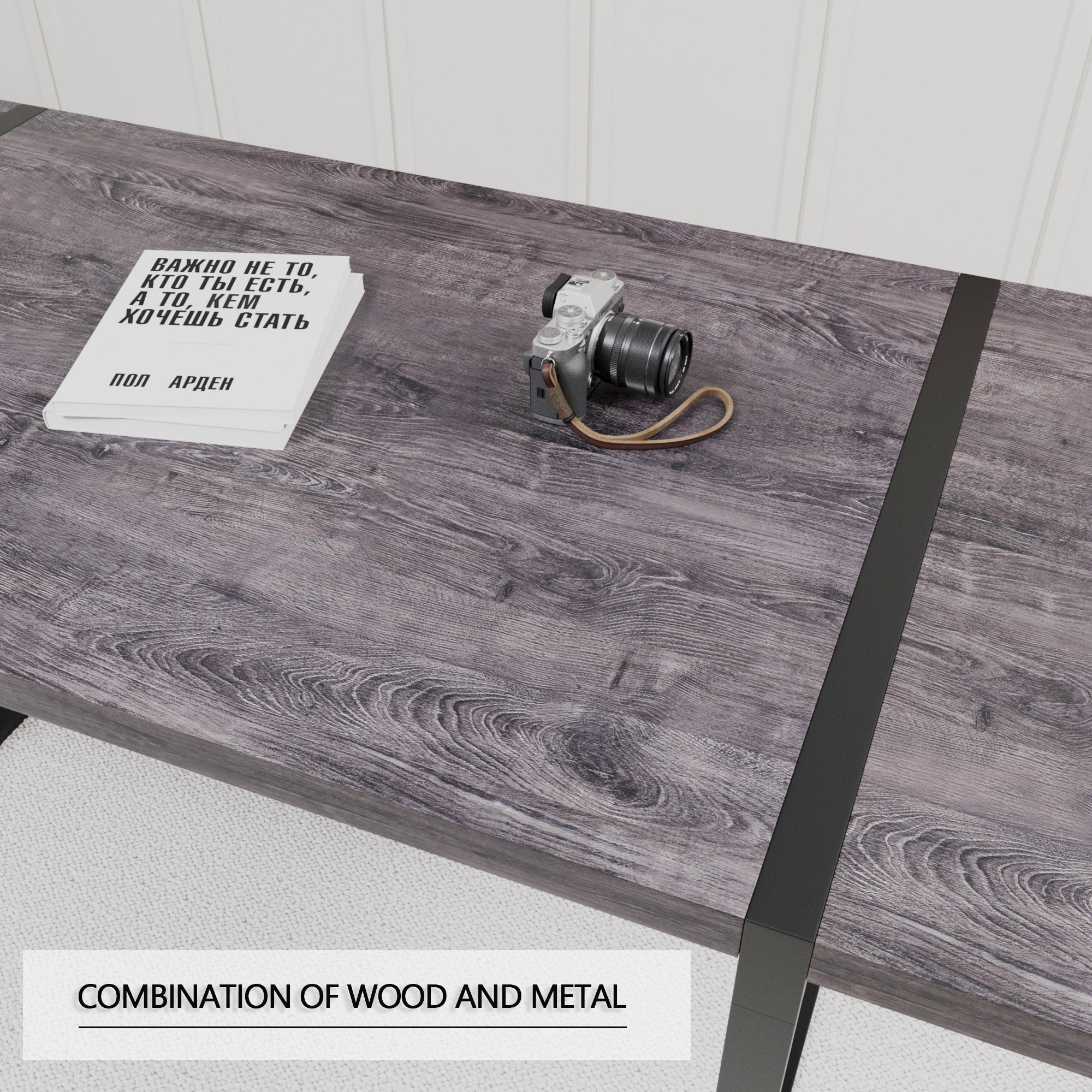 59" Black Dining Table Set for 6, Industrial Kitchen Table