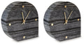 Black stone-look table clock set of 2 with gold-tone hands and markers