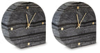 Black stone-look table clock set of 2 with gold-tone hands and markers