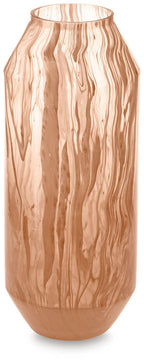 Dushby light brown vase with vertical woodgrain swirl pattern and wide base