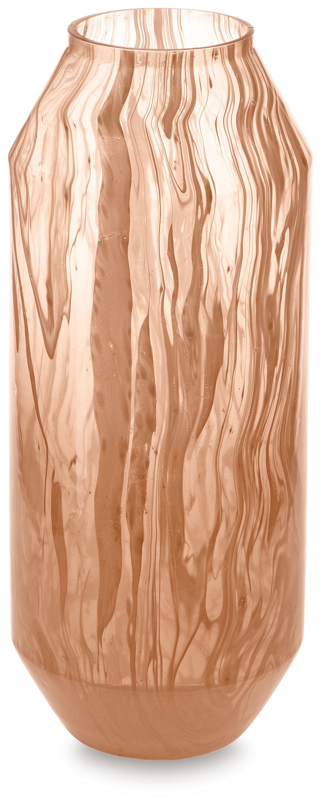 Dushby light brown vase with vertical woodgrain swirl pattern and wide base