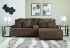 Dark brown reclining sectional sofa with chaise and striped upholstery