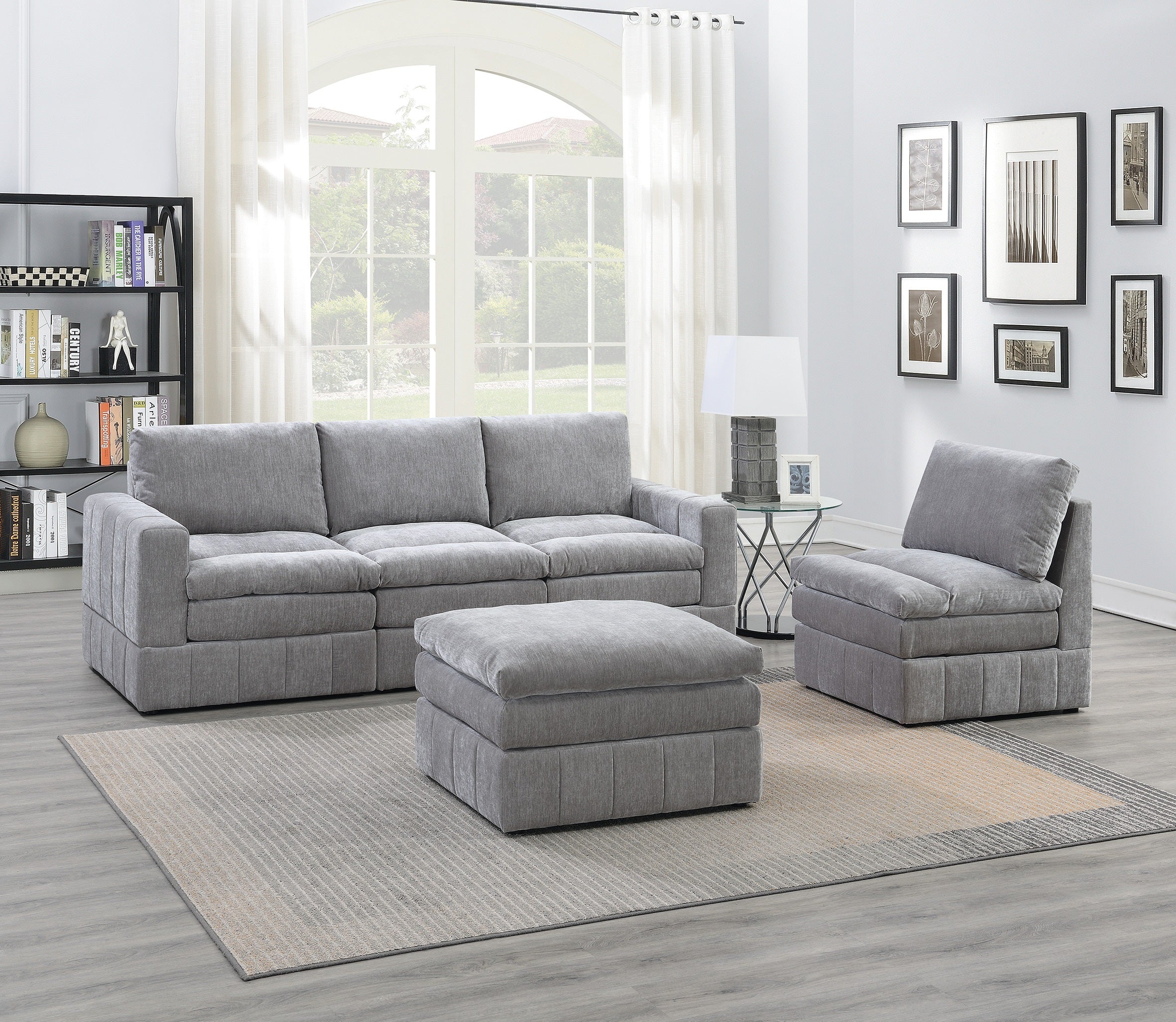 Contemporary Modular 5pc Sectional Sofa - Plush Morgan Granite