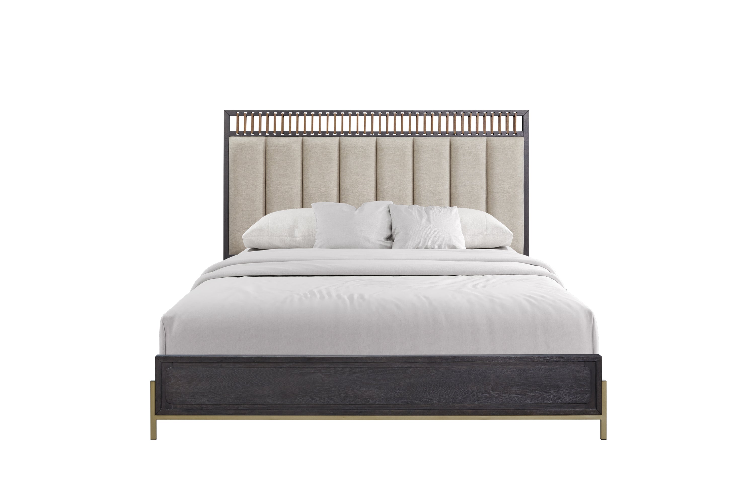 Queen Upholstered Bed: Strap Panel Design - Peppercorn