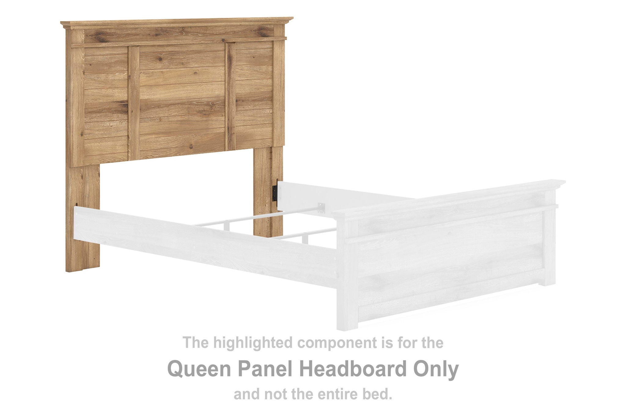 Queen panel headboard, tan wood with panel detailing and straight top rail
