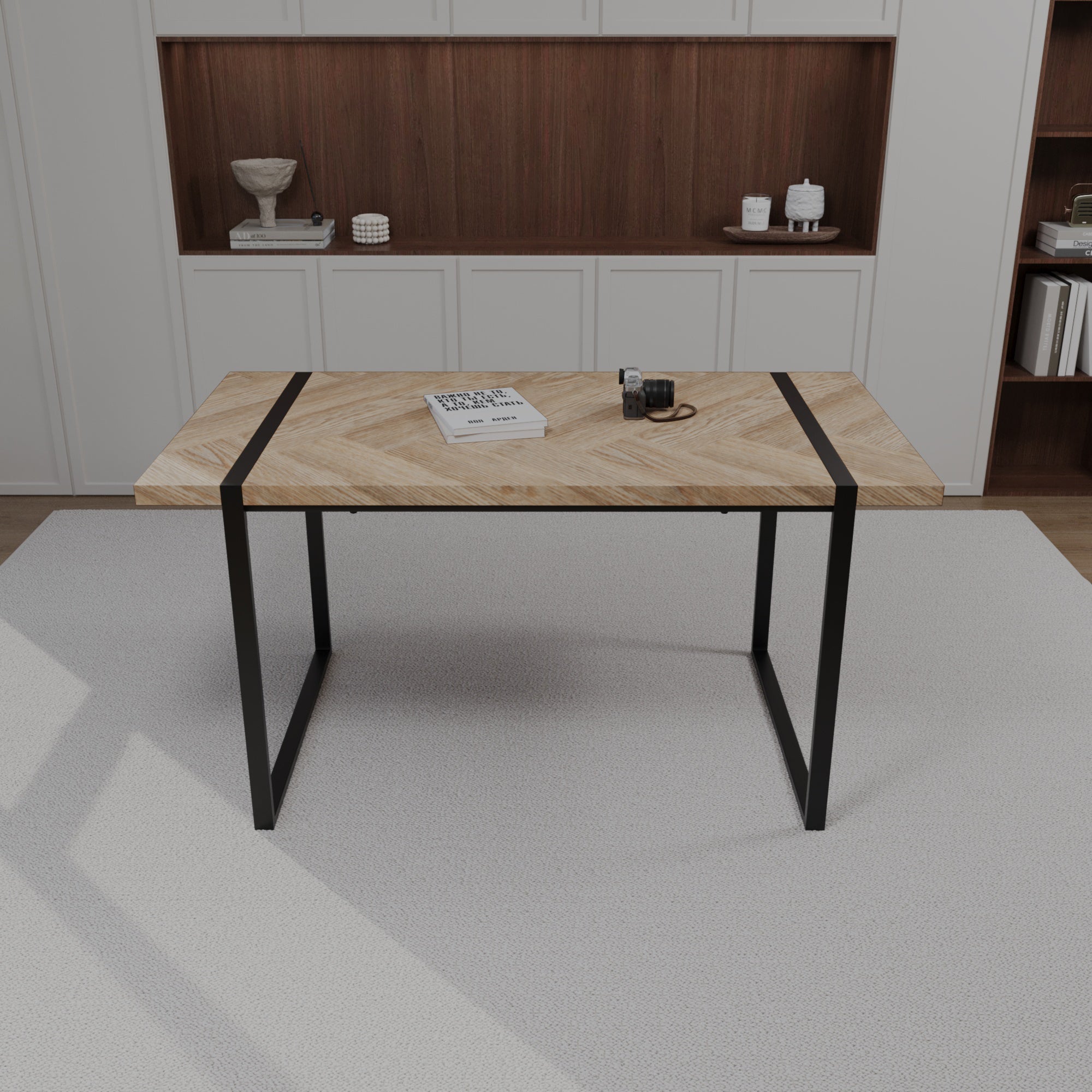 59" Modern Dining Table & 4 Chairs Set - Light Wood
