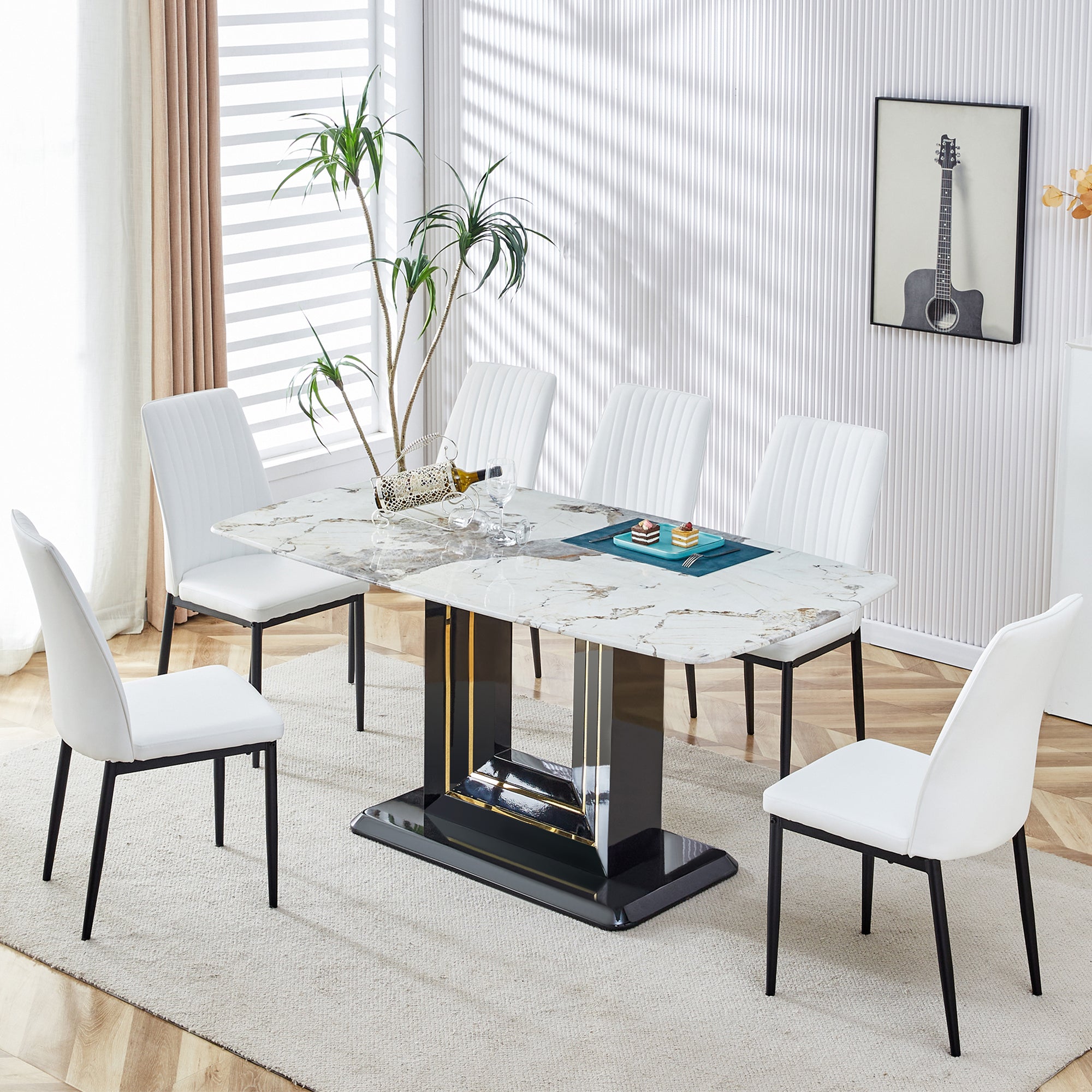 White Marble Dining Table Set for 6-8 | Modern Kitchen Table