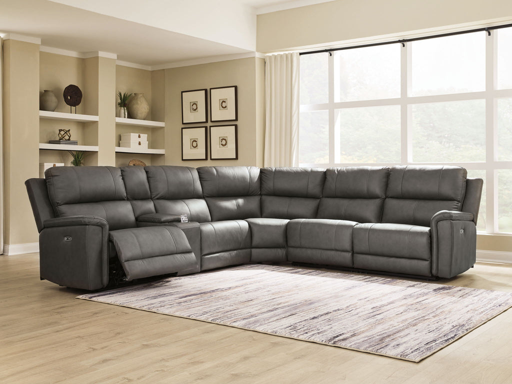 Dark gray reclining sectional sofa with power recline chaise seating
