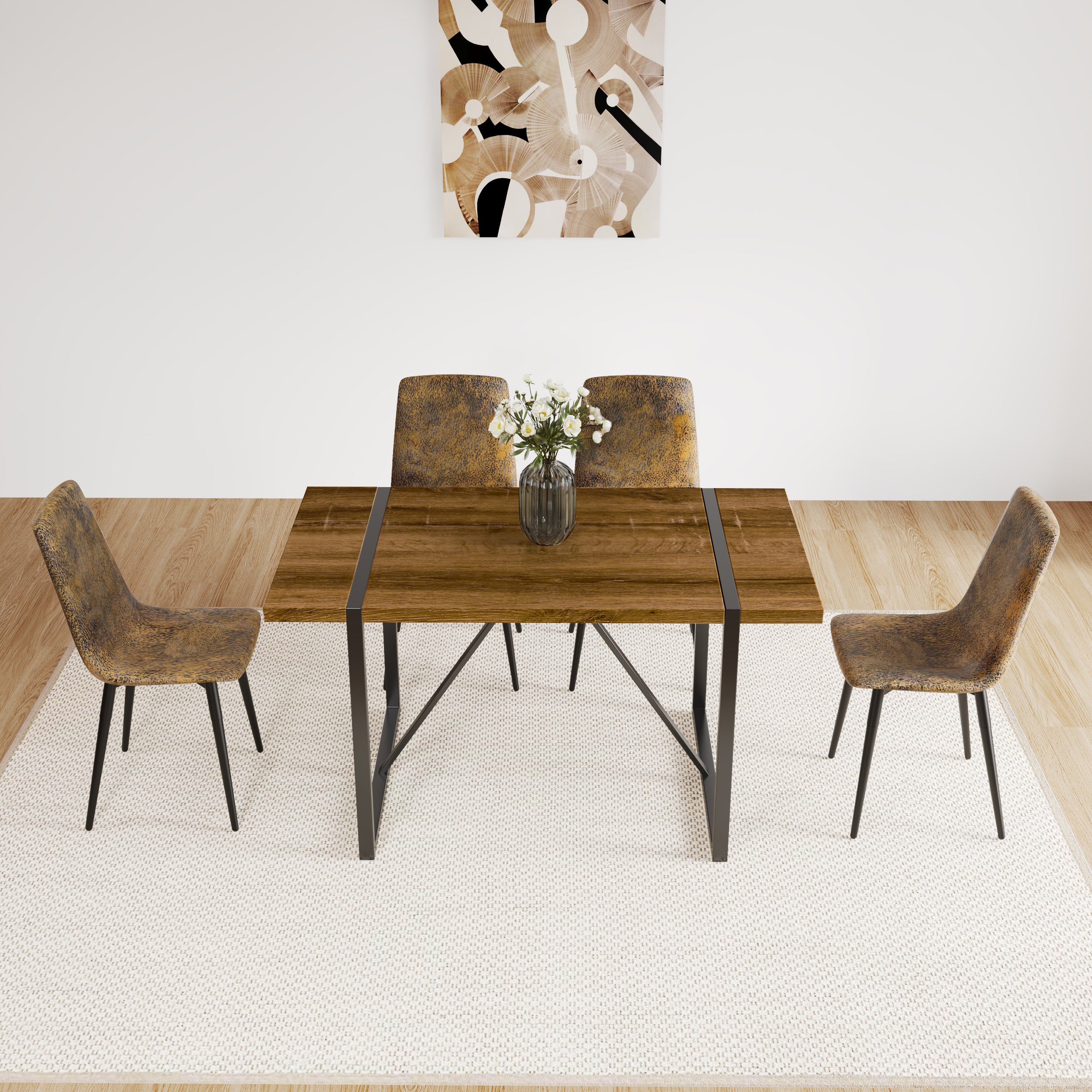 55" Walnut Dining Table & 4 Chairs Set