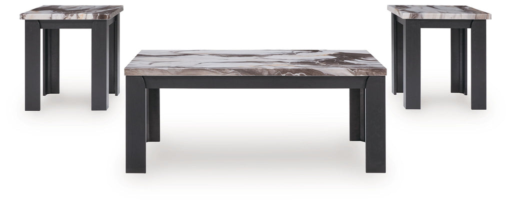 Occasional table set of 3 with marble-look top and dark brown legs