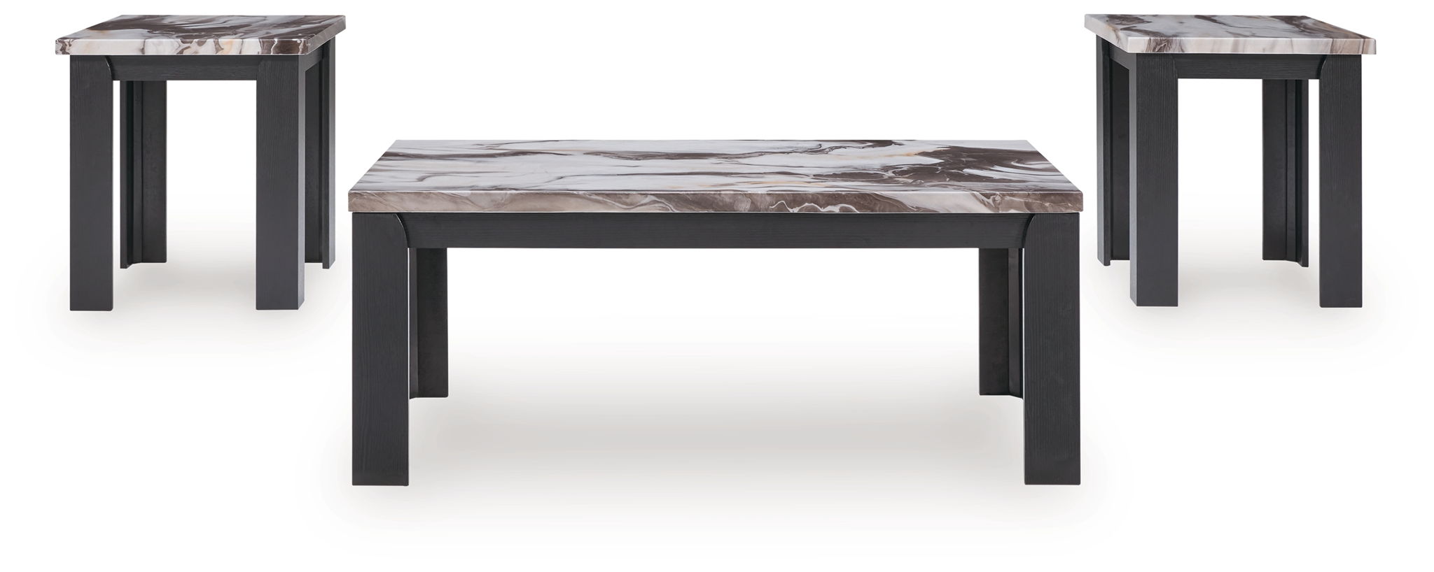 Occasional table set of 3 with marble-look top and dark brown legs