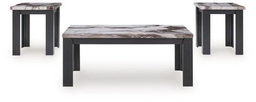 Occasional table set of 3 with marble-look top and dark brown legs