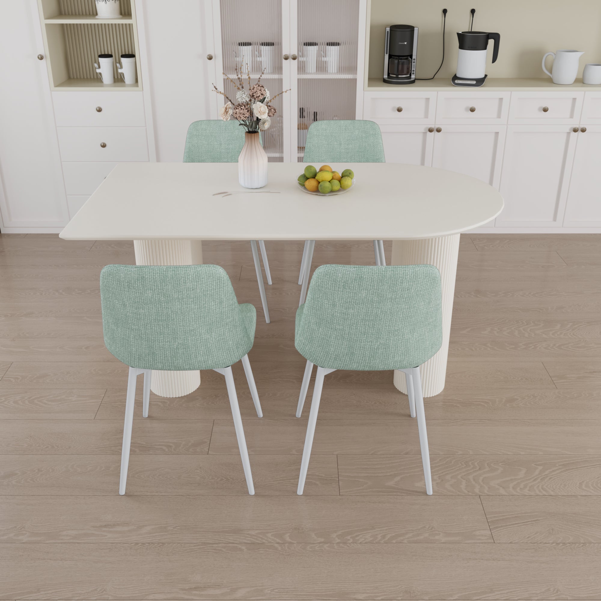 63" MDF Cream Dining Table & 4 Modern Chairs - Kitchen Set