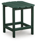 Green rectangular end table with slatted tabletop and open lower shelf frame