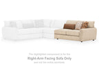 Sand upholstered right-arm sofa section with seat and back cushions.