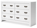 White side view dresser with drawers and dark metal pull handles