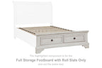 Antique white full storage footboard with roll slats and two drawers