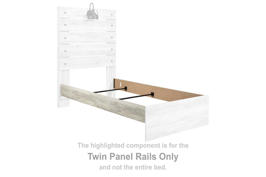 Whitewashed twin panel bed rails with side rails and headboard panels