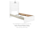 Whitewashed twin panel bed rails with side rails and headboard panels