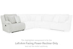 Light gray ribbed sectional with left-arm power recliner and padded armrest
